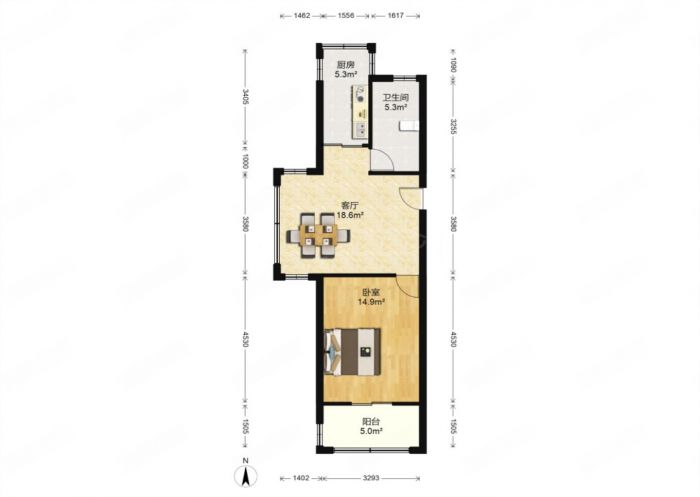 五山新苑 1室1厅1卫 55m&sup2;