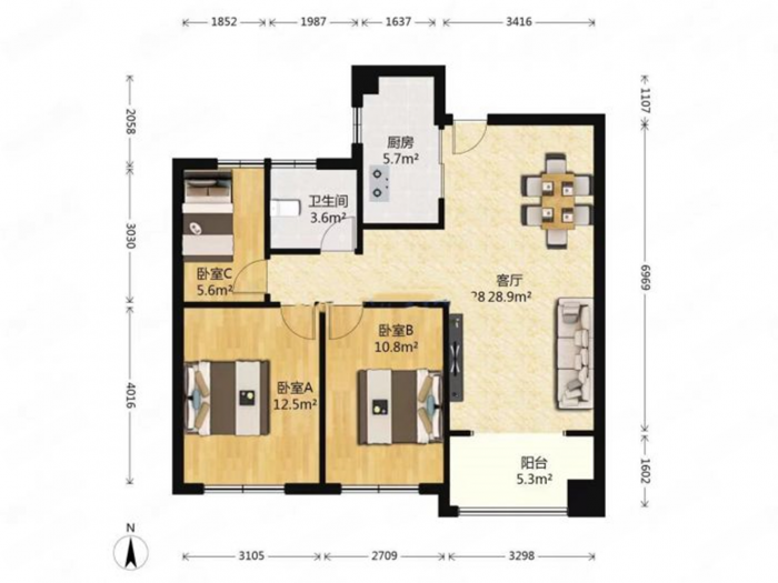 山景水岸 3室2厅1卫 97m&sup2;