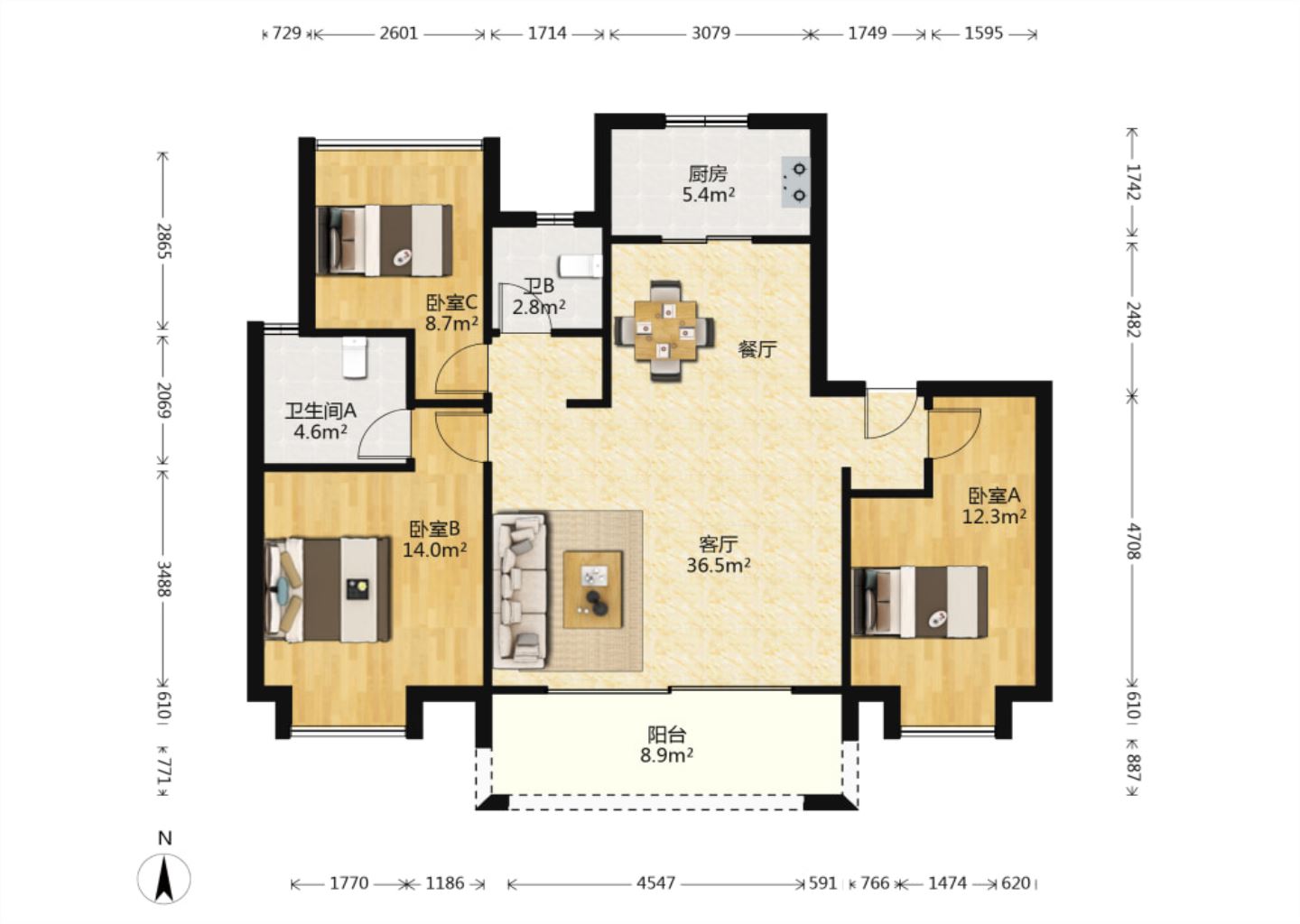 雍华府 3室2厅2卫 117.44m&sup2;