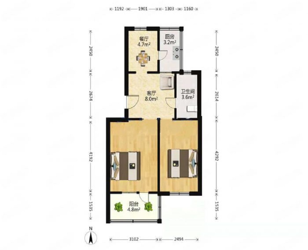 望江楼小区 2室1厅1卫 67m&sup2;