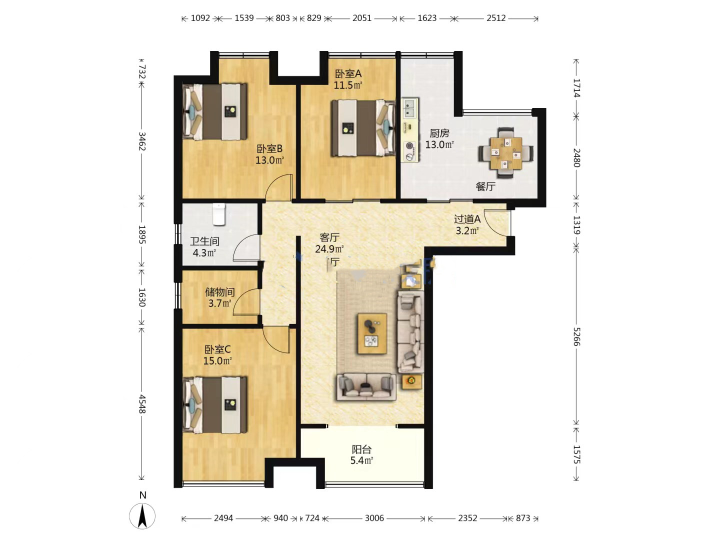 未来锦城 3室2厅2卫 116.29m&sup2;