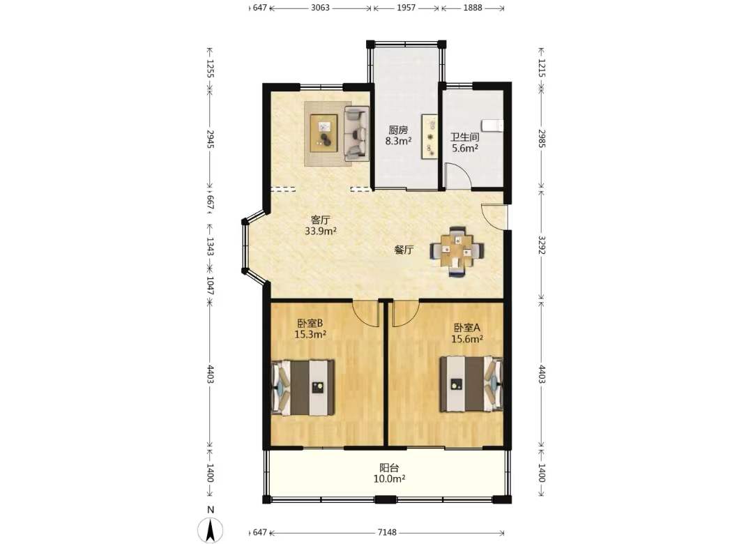 星景花园 2室2厅1卫 98m&sup2;