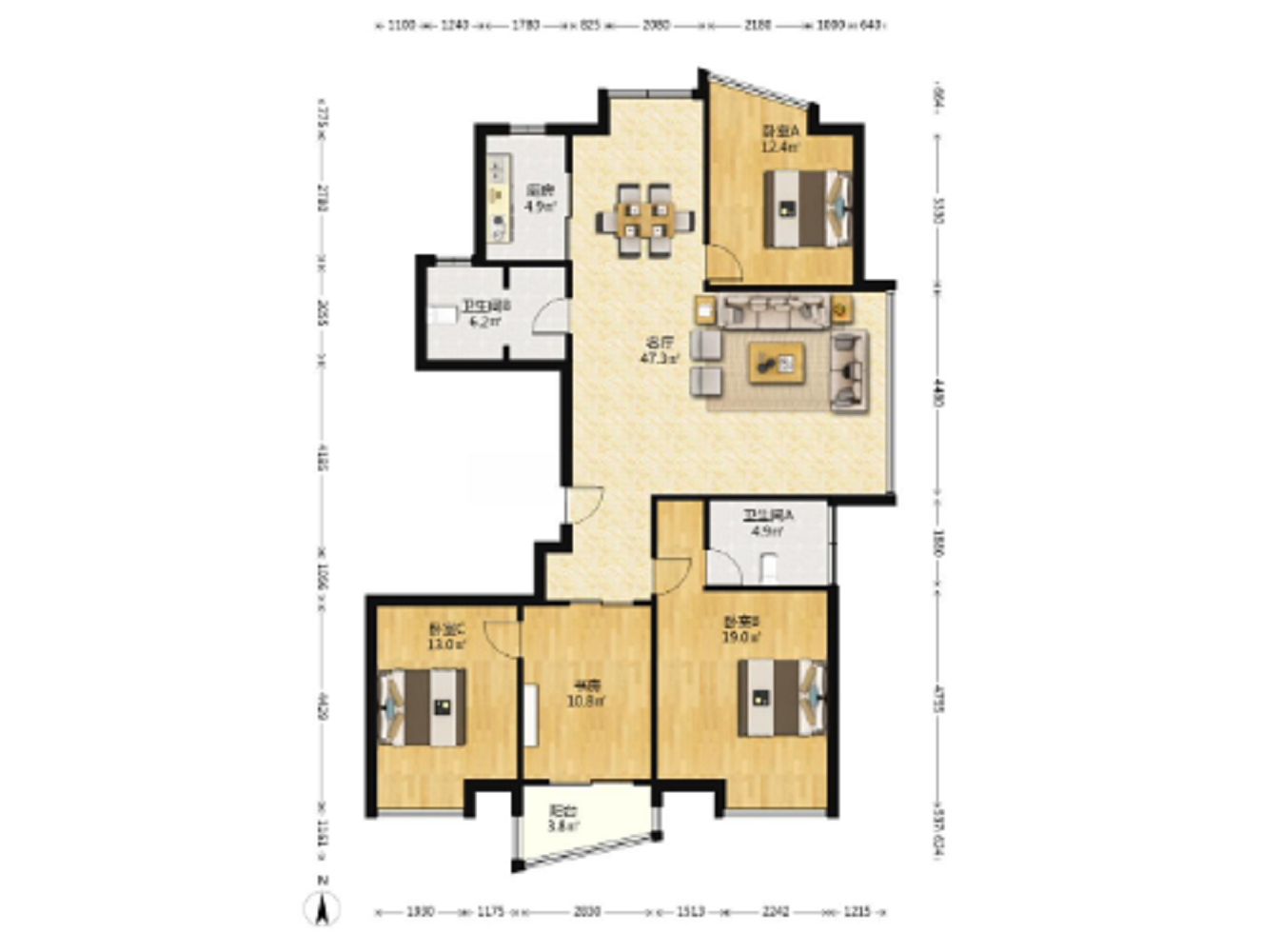 凤凰莱茵苑 4室2厅2卫 160.36m&sup2;