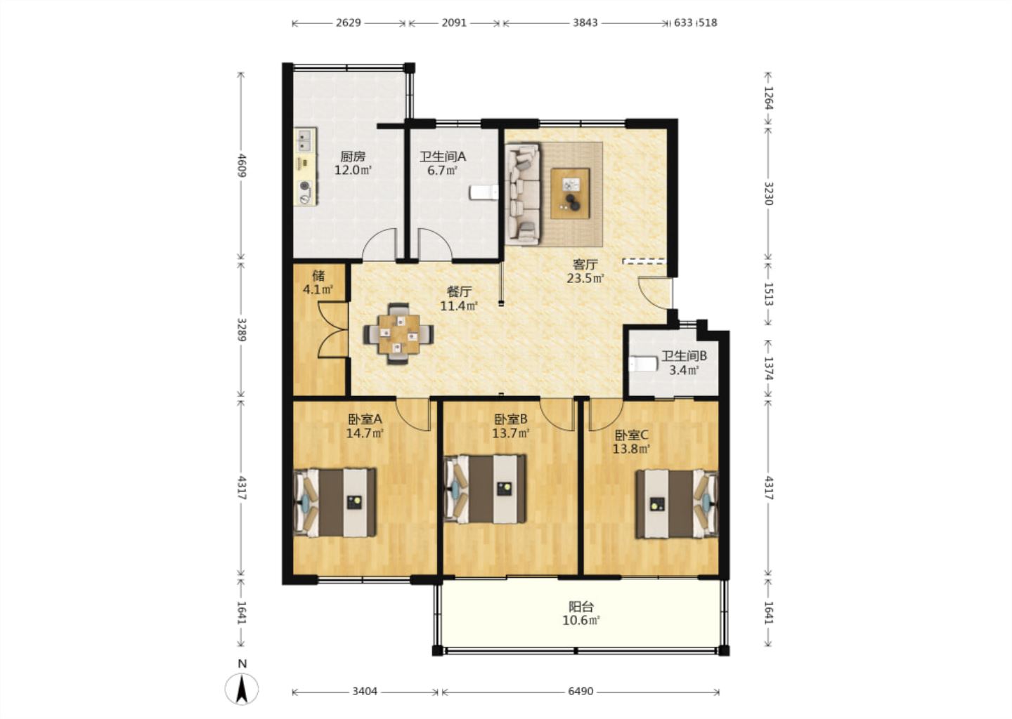 苏东花苑 3室2厅2卫 130m&sup2;