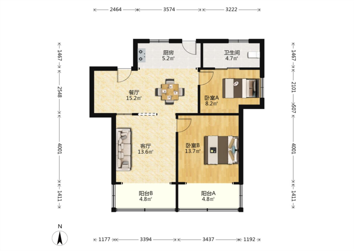 绿苑 2室1厅1卫 85.00m&sup2;