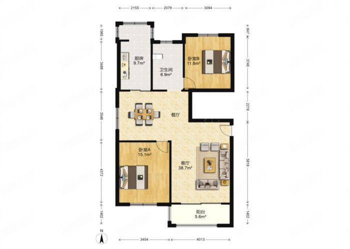 天润家园 2室1厅1卫 87.8m&sup2;
