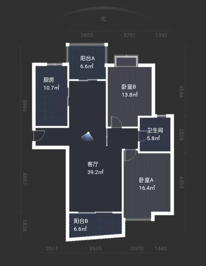 中南世纪城北区 2室2厅1卫 120m&sup2;