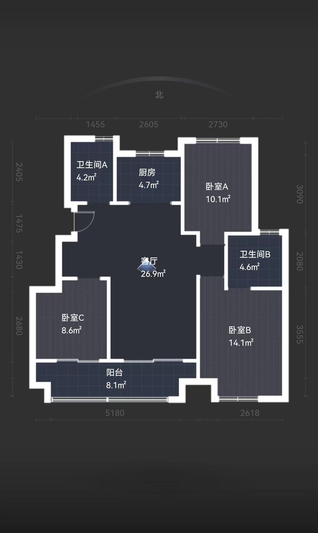 卓越悦宸 3室2厅2卫 98m&sup2;
