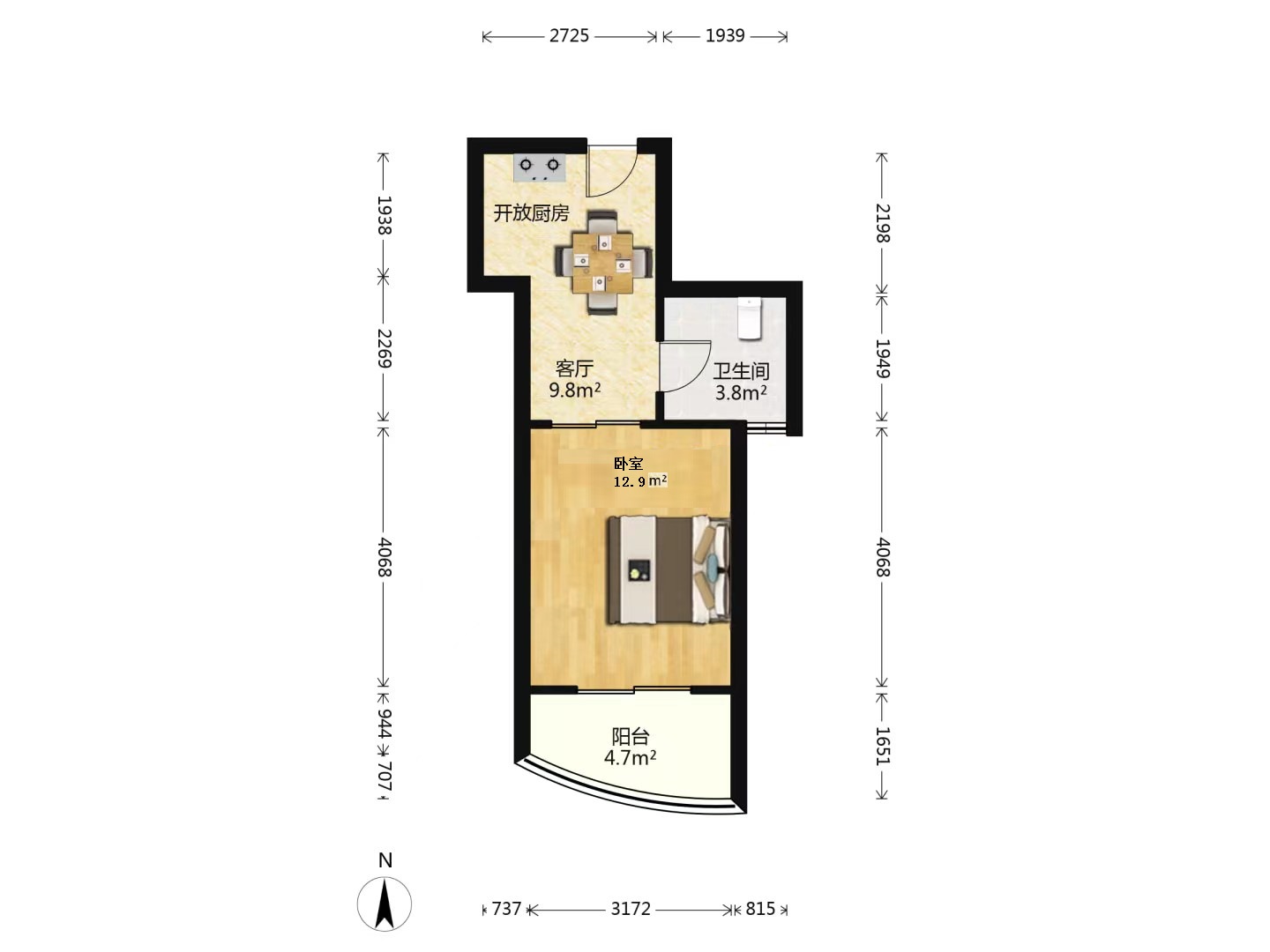 凤凰莱茵苑 1室1厅1卫 45m&sup2;