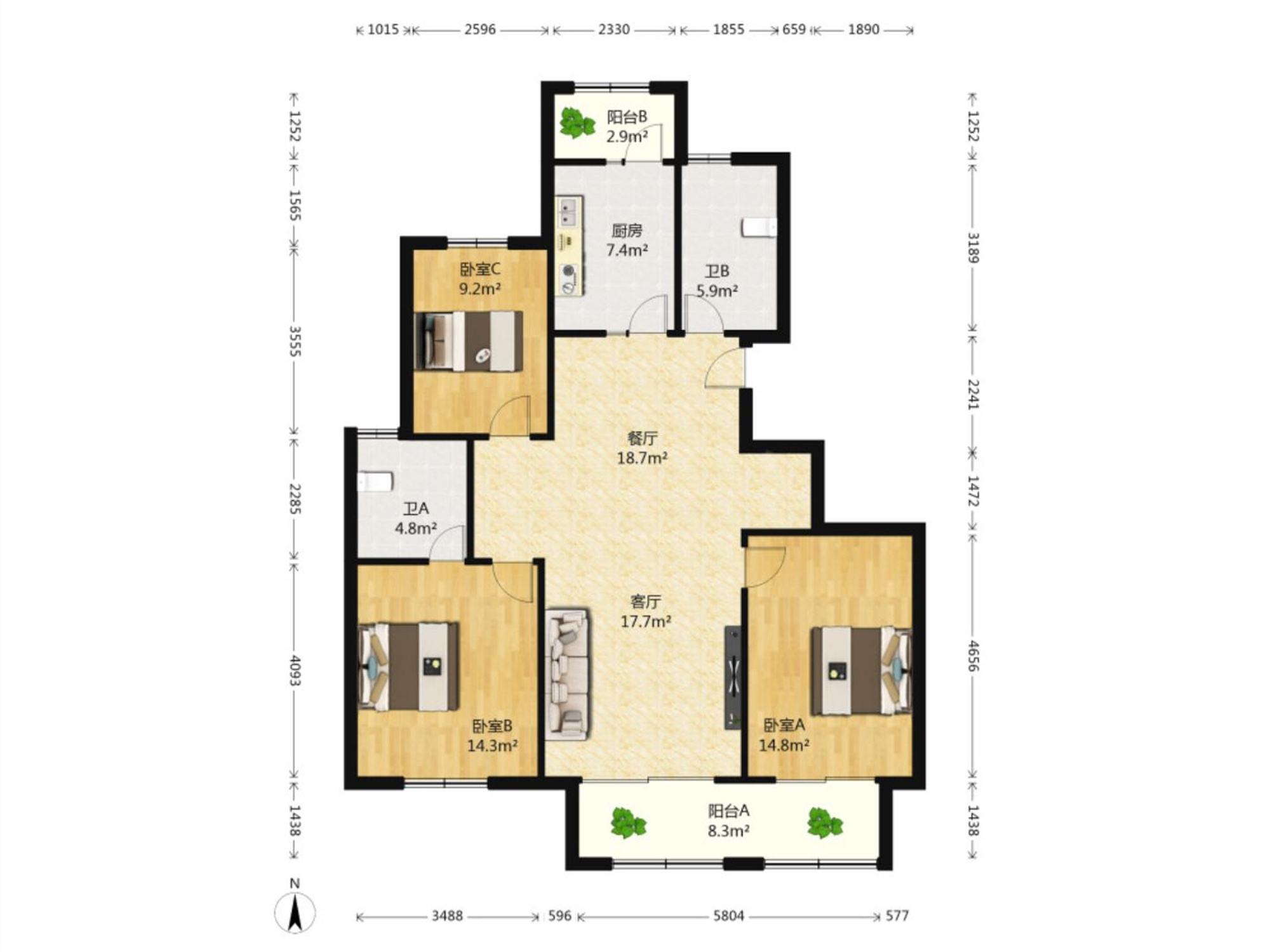 永兴福里北区 3室2厅2卫 138m&sup2;