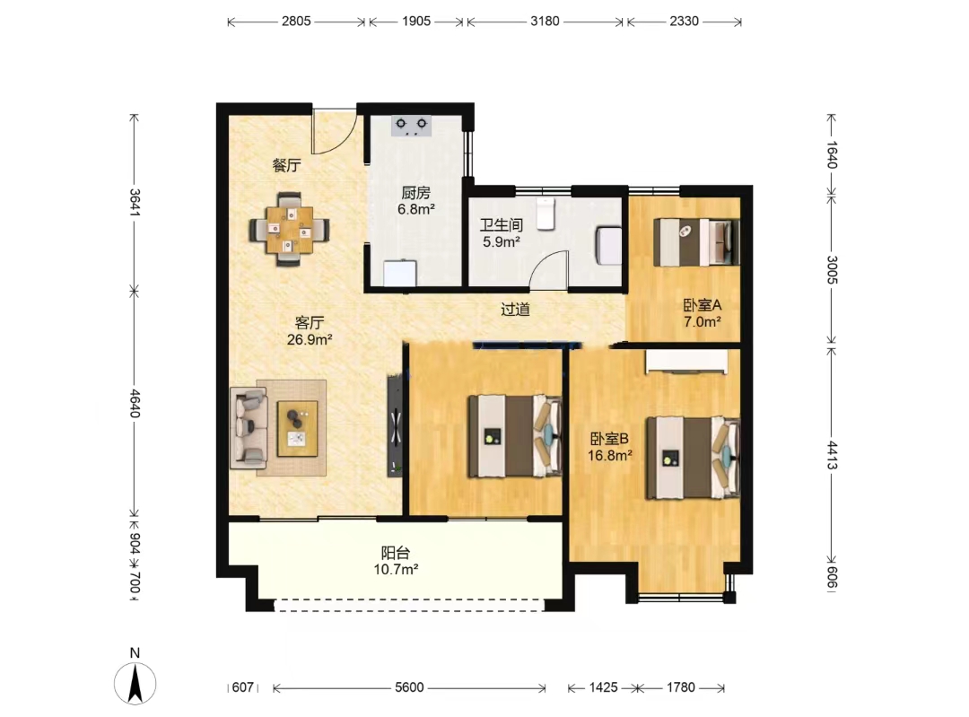 皇家花园北区 3室2厅1卫 97m&sup2;