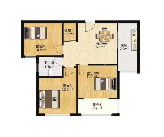 景瑞望府 2室2厅1卫 96m&sup2;