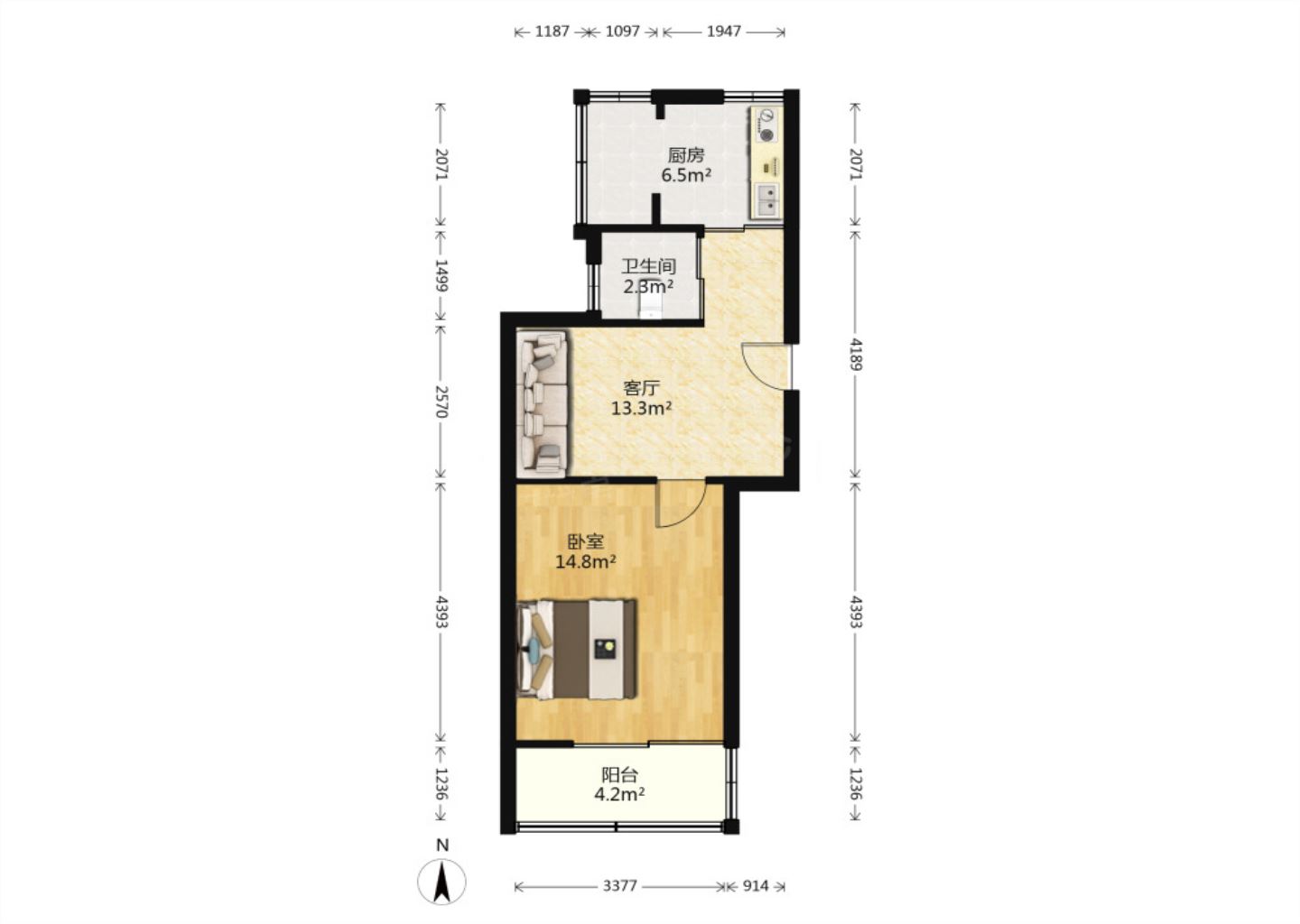 城南二村 1室1厅1卫 51.34m&sup2;