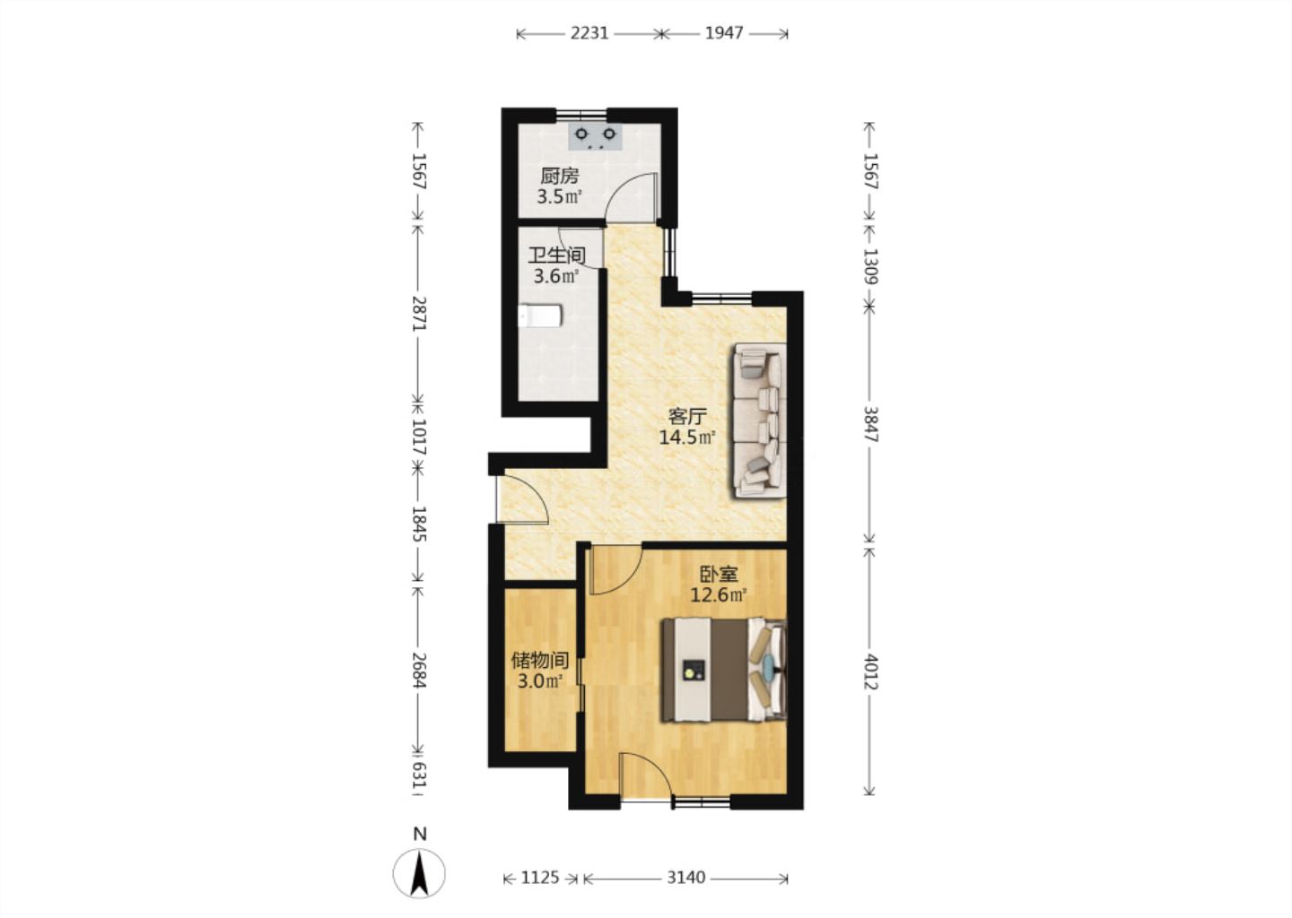 学田苑 2室1厅1卫 50.00m&sup2;