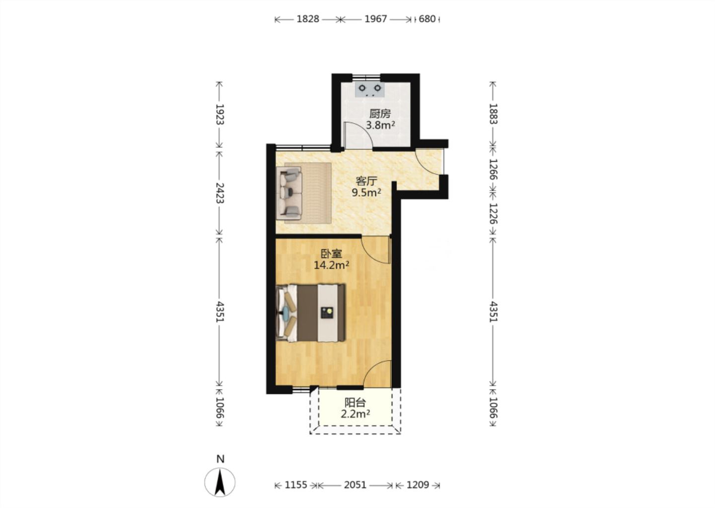 青年路新村 1室1厅1卫 40.4m&sup2;