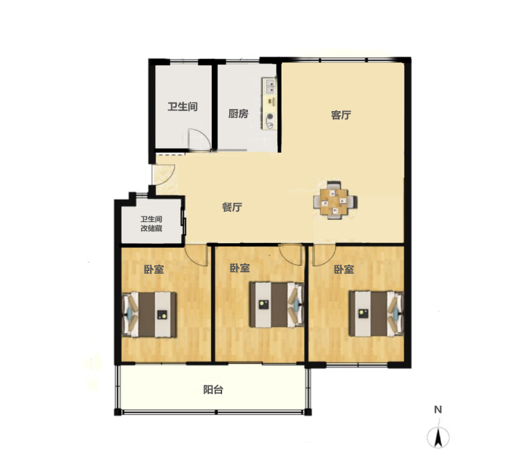 苏东花苑 3室2厅1卫 132.92m&sup2;