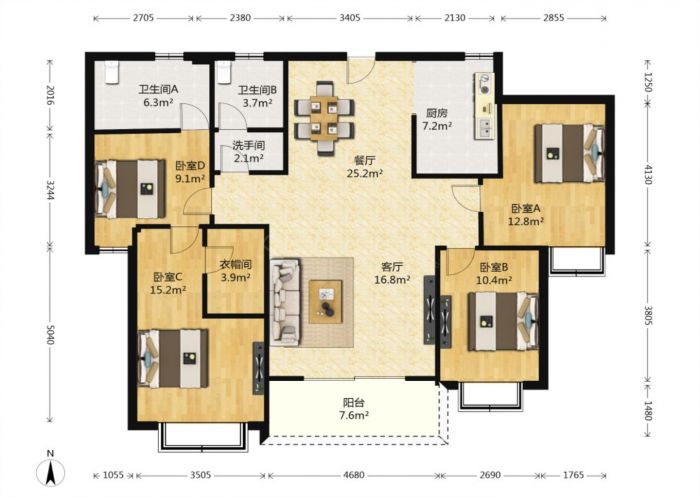 尚海城 4室2厅2卫 150m&sup2;