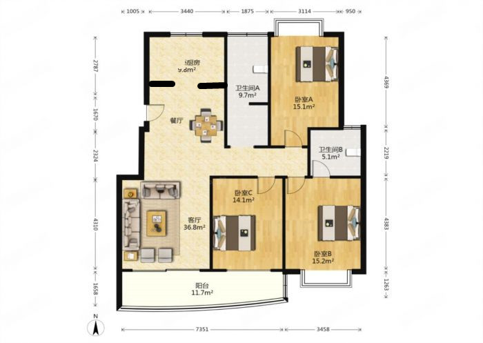 天安花园 3室2厅2卫 140m&sup2;