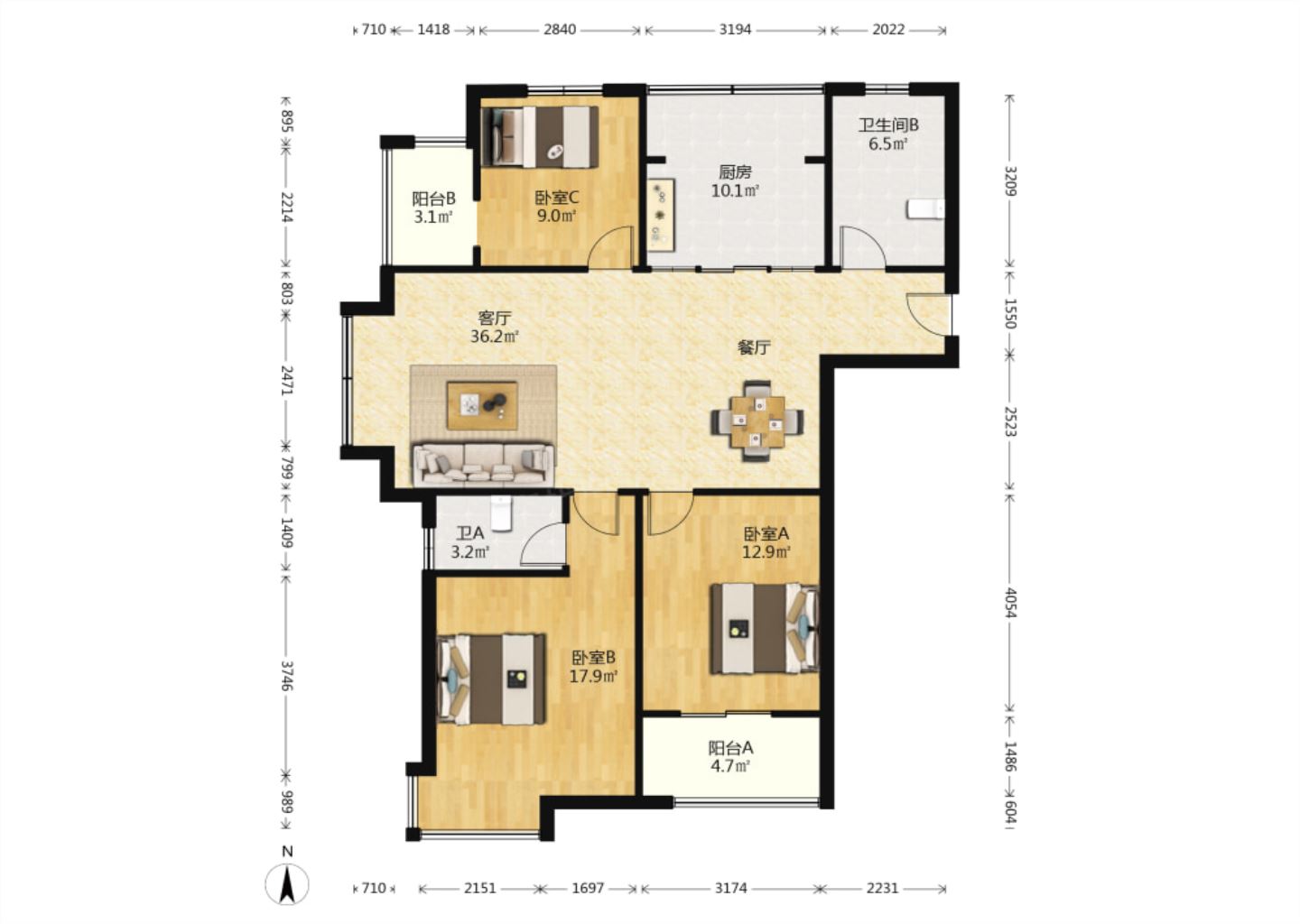 海尚家园东区 3室2厅2卫 126m&sup2;