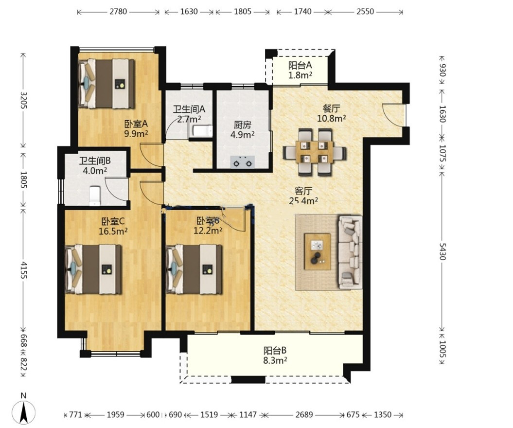 云樾东方 3室2厅2卫 124m&sup2;