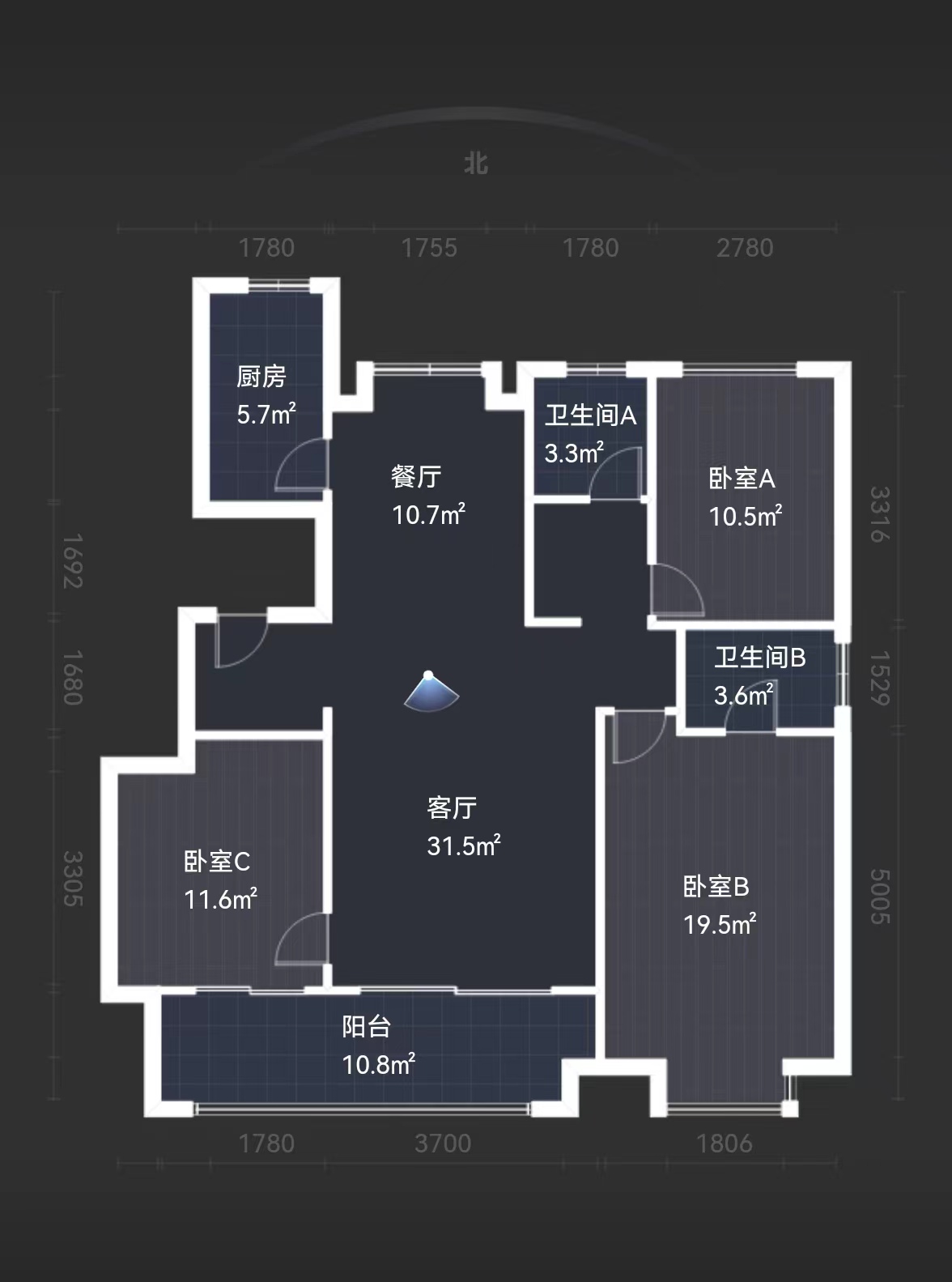 中南万科大都会 3室2厅2卫 133m&sup2;