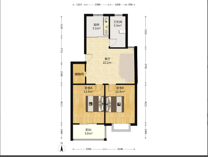 新城小区 2室2厅1卫 81.52m&sup2;