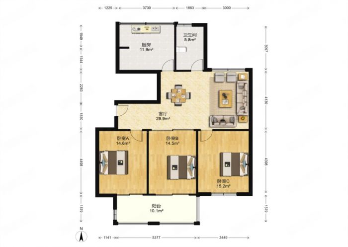 外滩花苑 3室1厅1卫 125.00m&sup2;