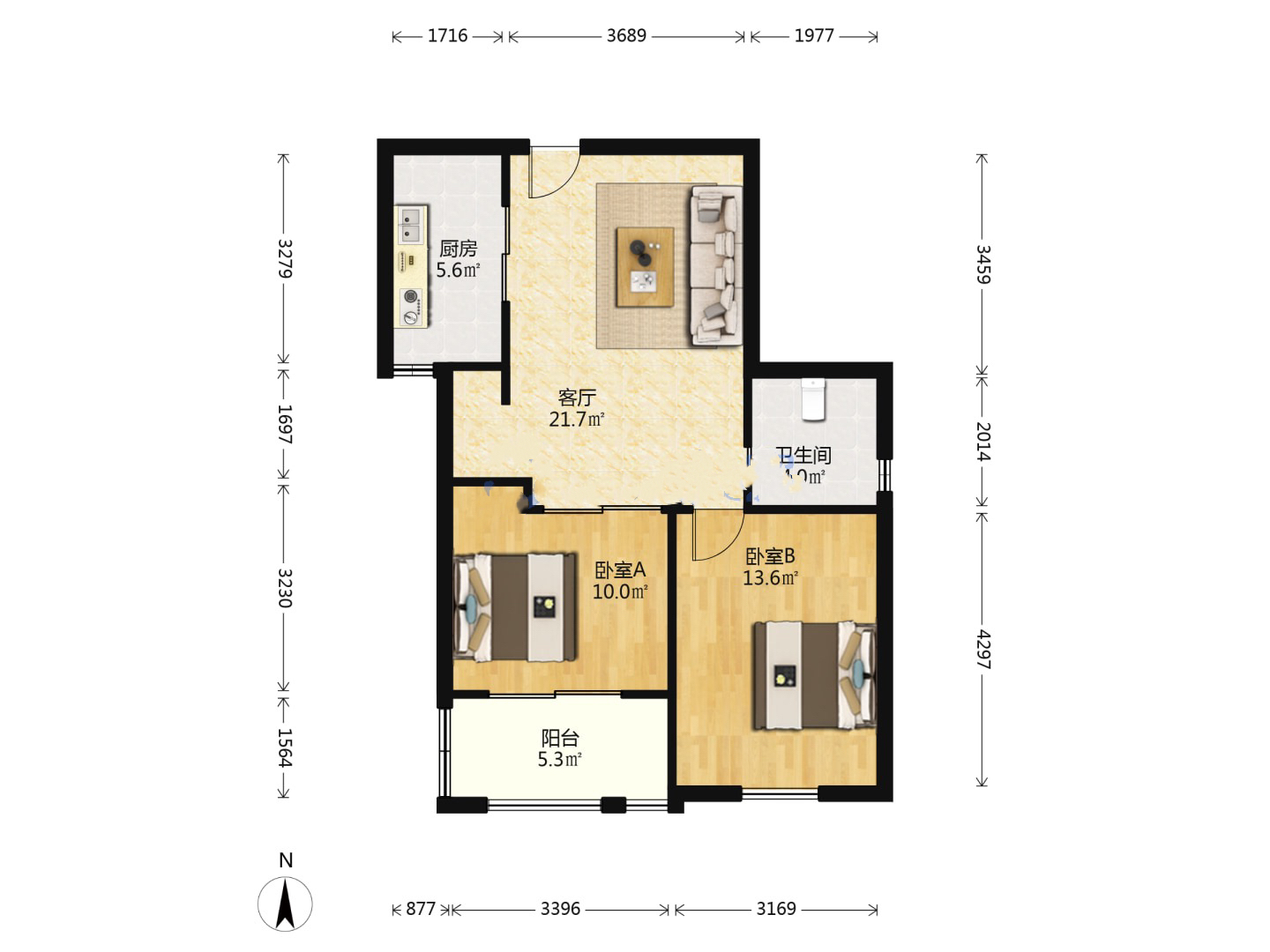 龙潭福里 2室1厅1卫 80m&sup2;