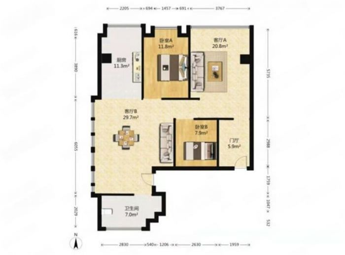 凤凰文化广场 3室1厅2卫 144m&sup2;