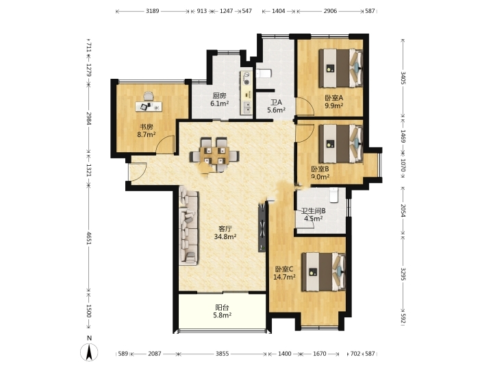 南山国际社区 4室2厅2卫 128.80m&sup2;