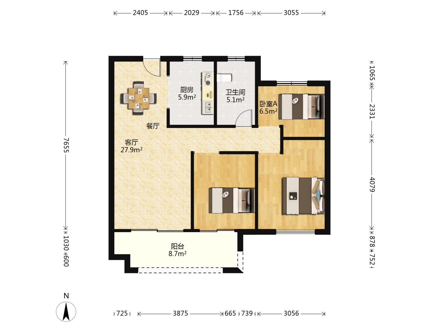 观澜台 3室2厅2卫 102.00m&sup2;