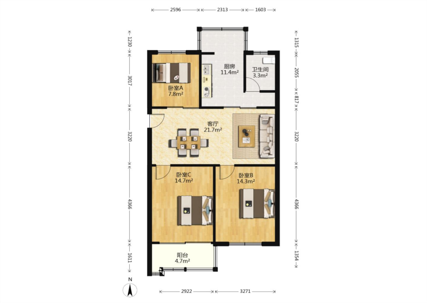 百花苑新村 3室1厅1卫 91.6m&sup2;