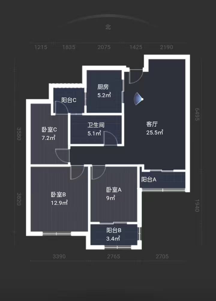 世濠花园 3室2厅1卫 92m&sup2;
