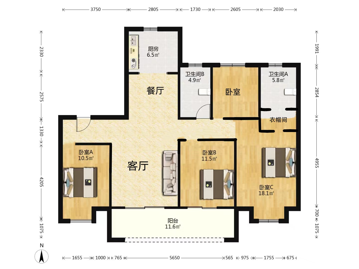 景瑞御府 4室2厅2卫 148m&sup2;
