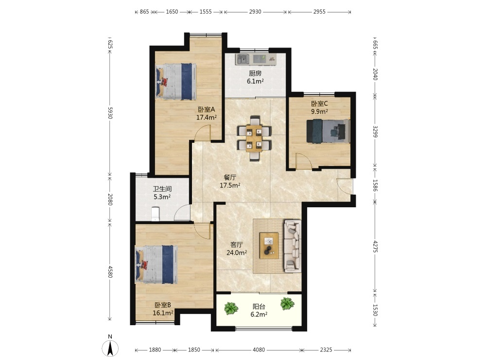 帝奥世伦名郡 3室2厅1卫 132.32m&sup2;