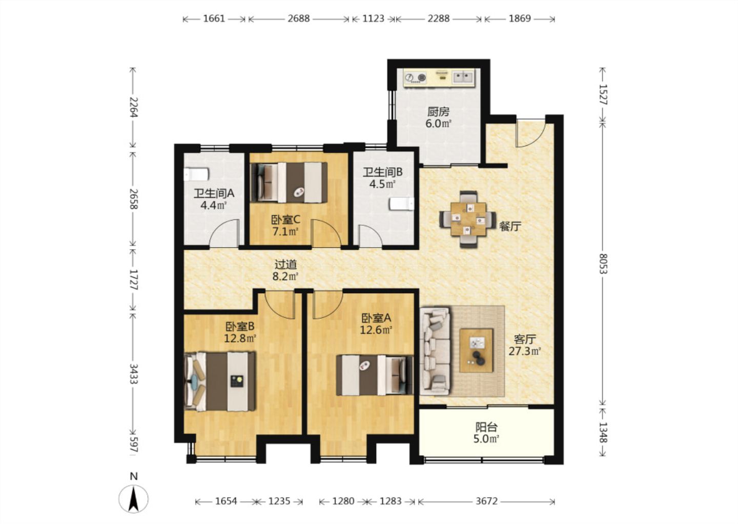 华润悦锦湾 3室2厅2卫 119.00m&sup2;