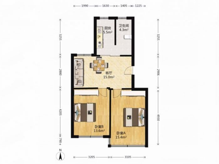 滨河东城 4室2厅1卫 119.09m&sup2;