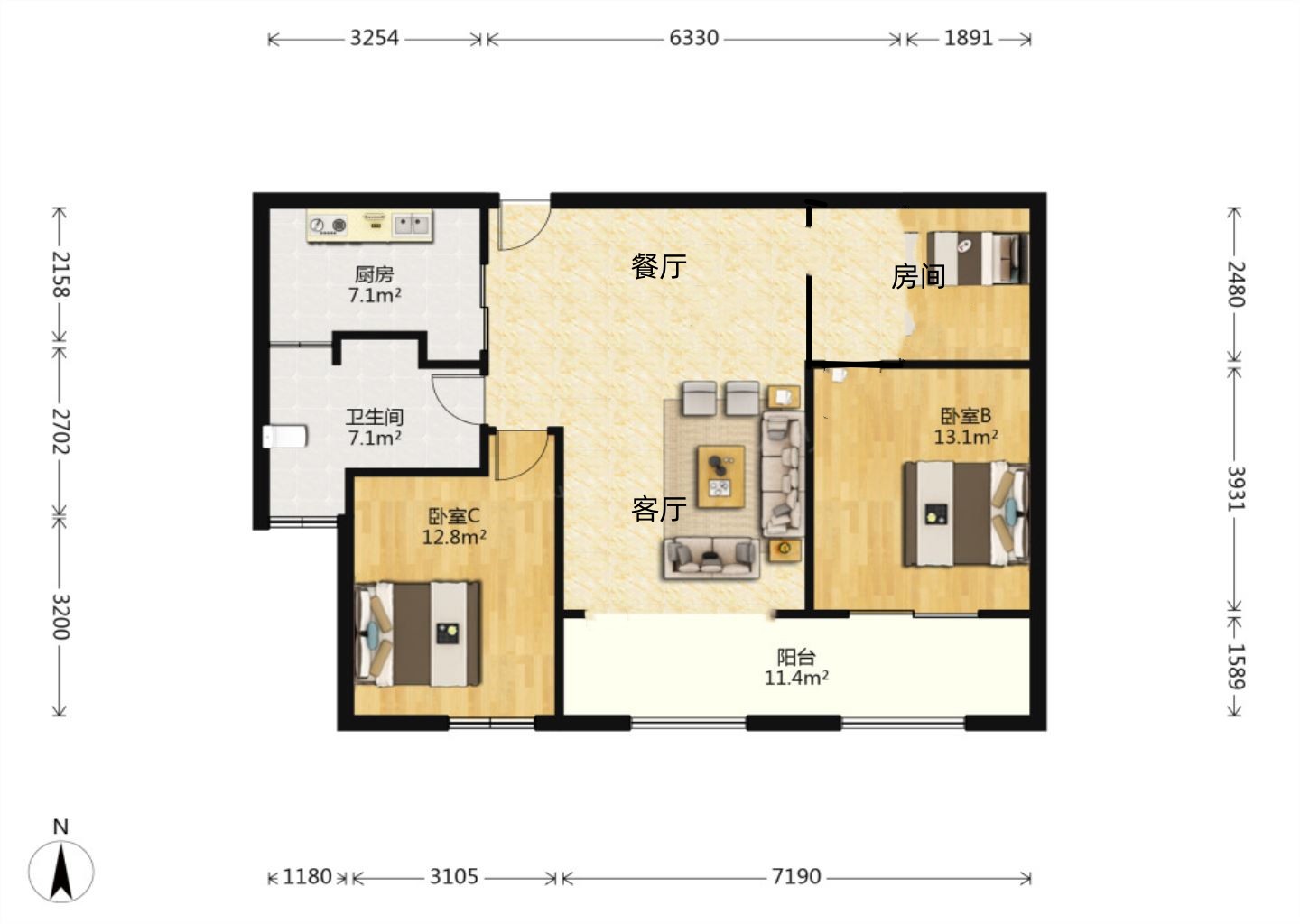 星光耀广场 3室2厅1卫 112.36m&sup2;