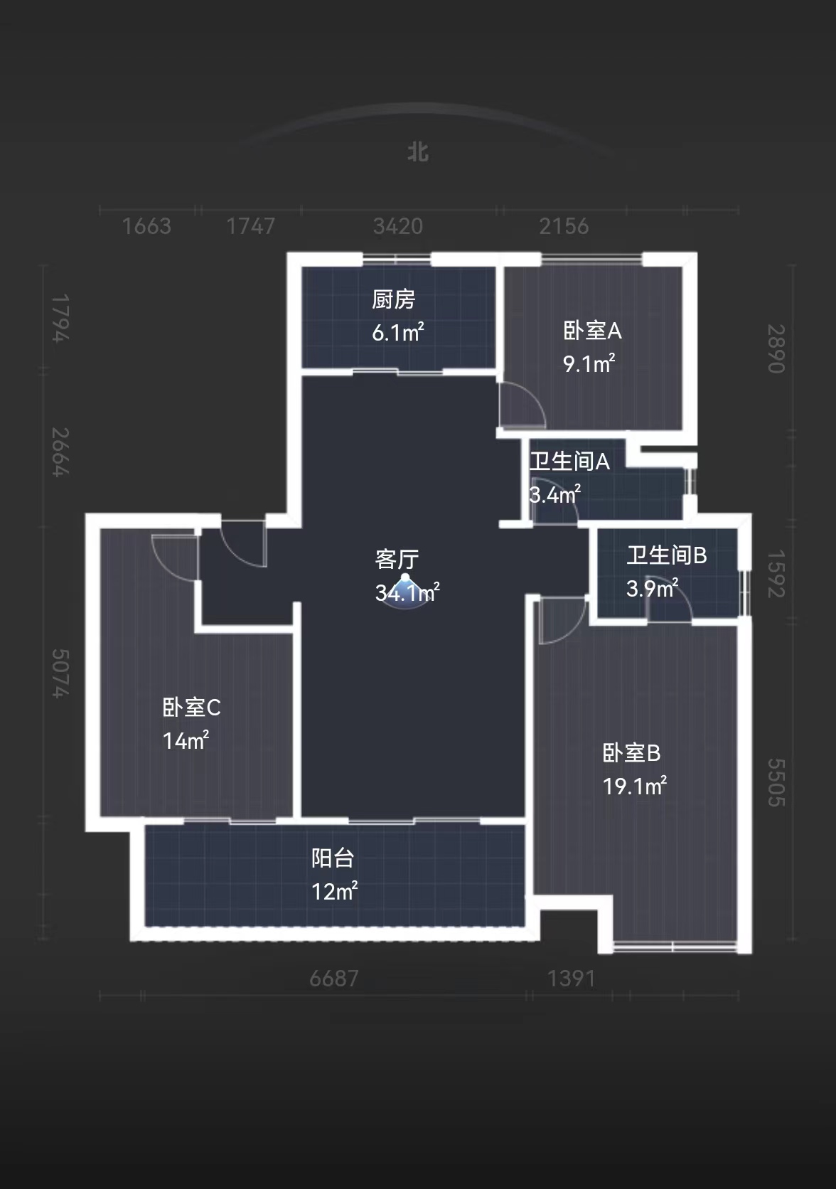 湖山源著 3室2厅2卫 127.69m&sup2;
