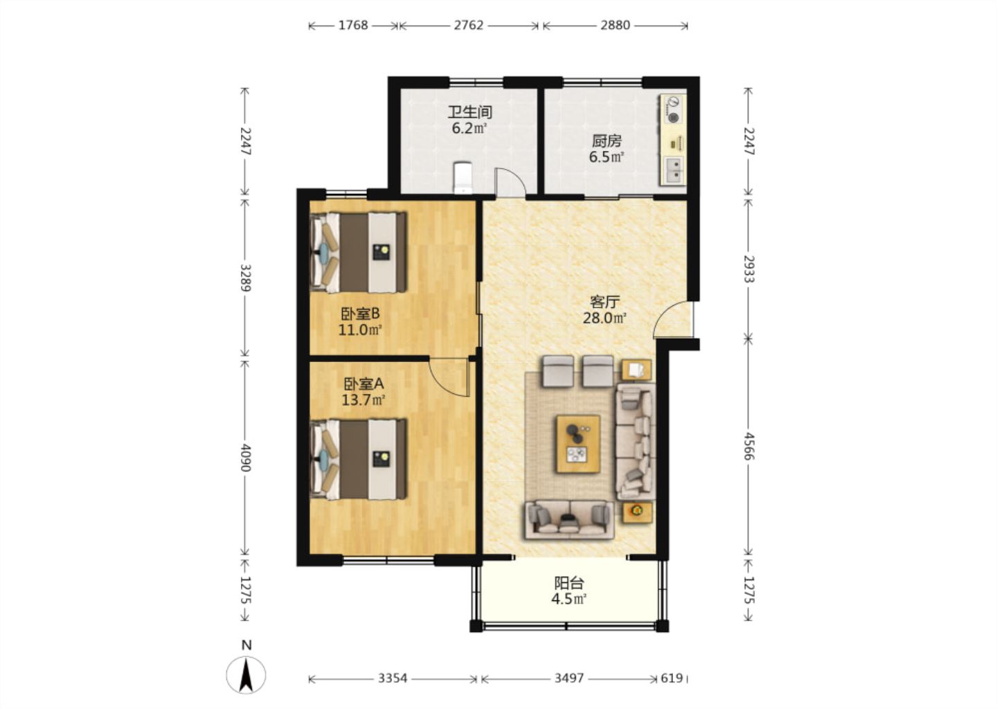 学田北苑 2室1厅1卫 84.88m&sup2;