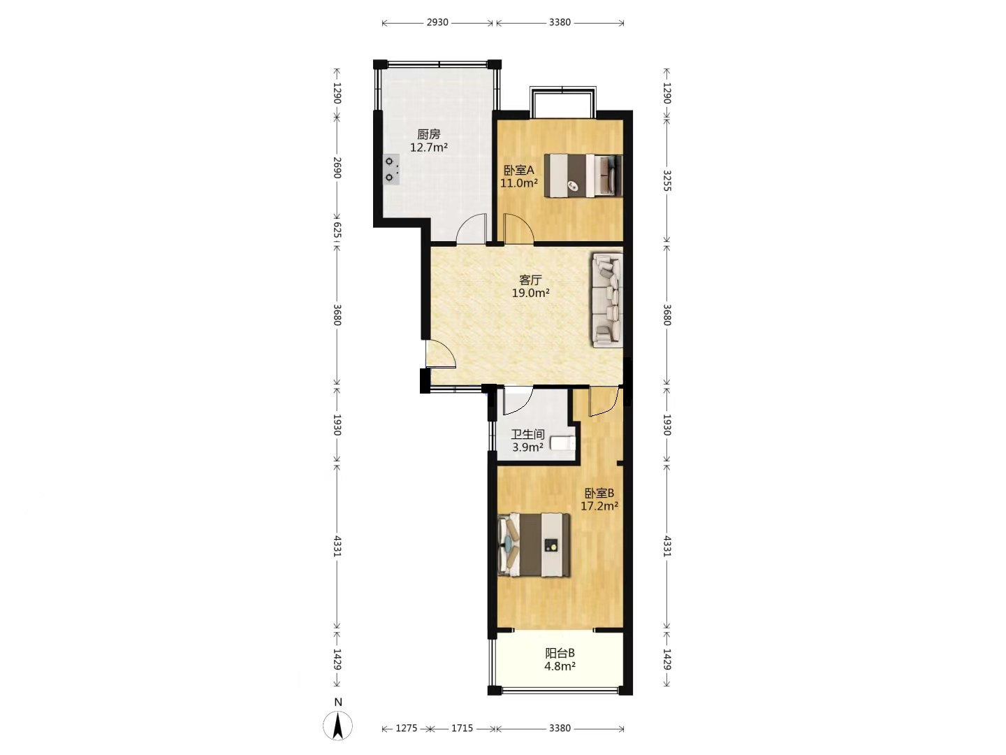 天一裕景苑 2室1厅1卫 92.97m&sup2;