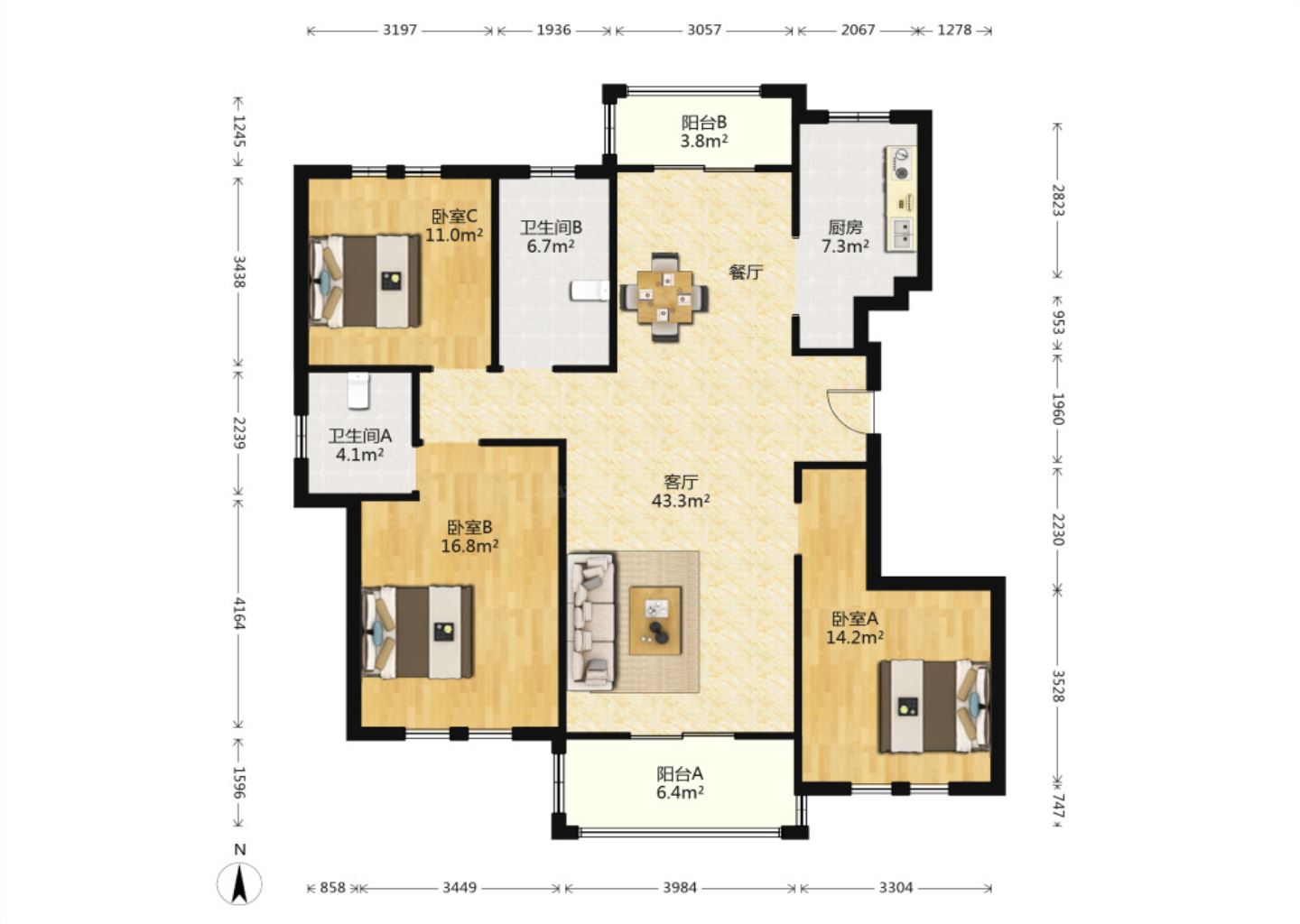 中港城世家 3室2厅1卫 140.00m&sup2;