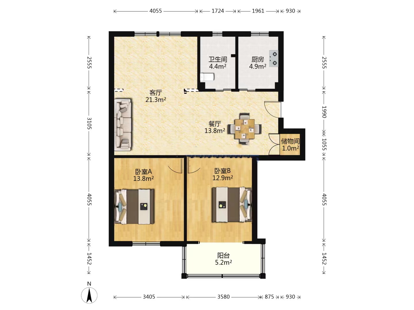 北濠桥东村 2室2厅1卫 90.43m&sup2;