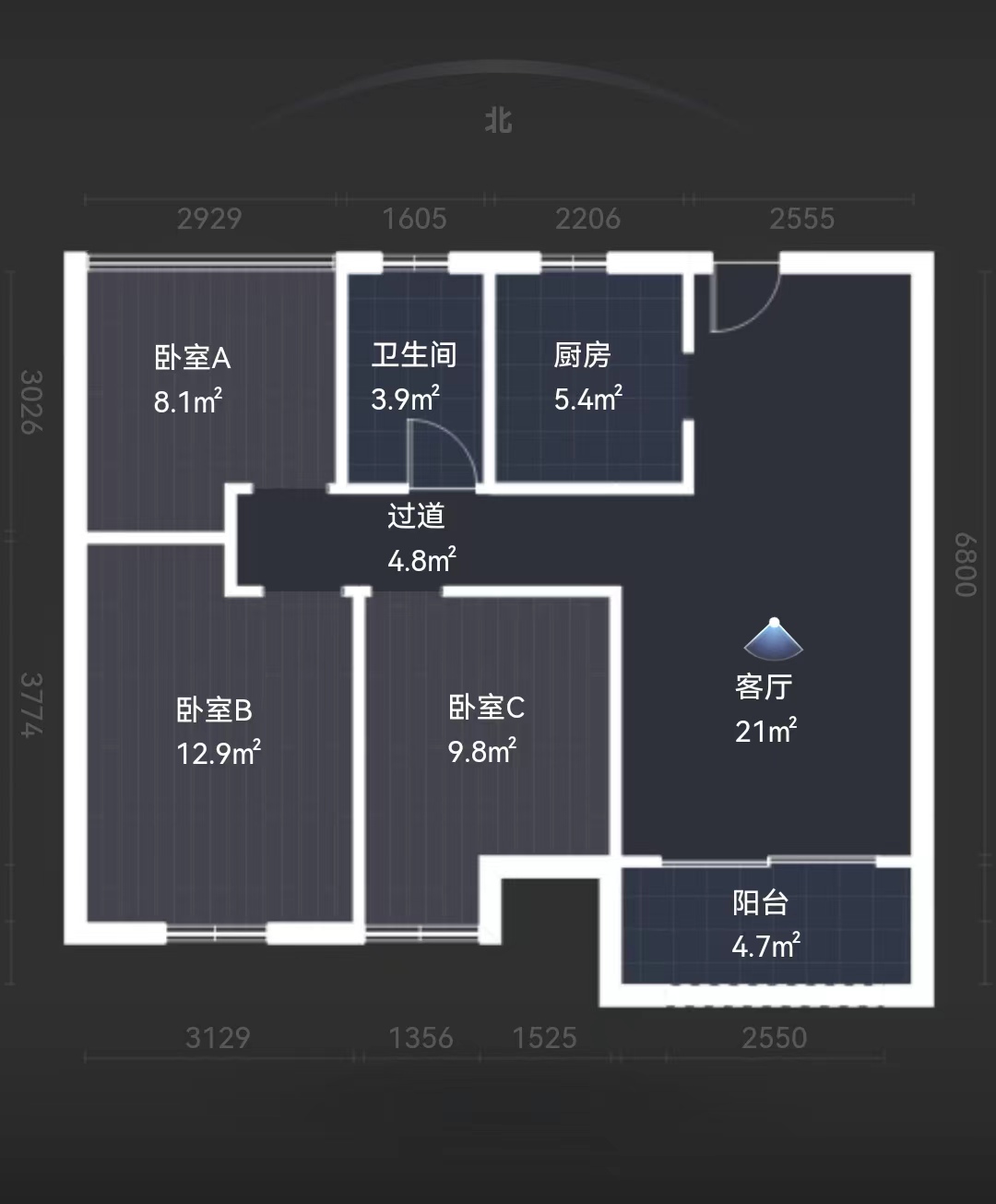 景瑞御府 3室2厅1卫 93m&sup2;