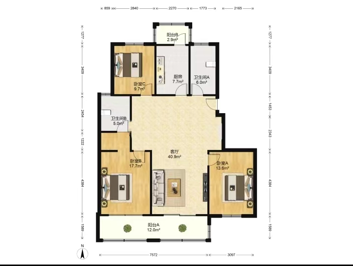 景明花苑 3室2厅2卫 141.92m&sup2;
