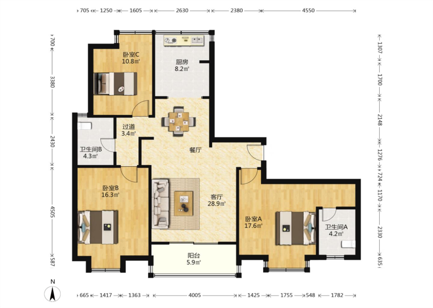 苏建阳光新城 3室2厅2卫 129.00m&sup2;