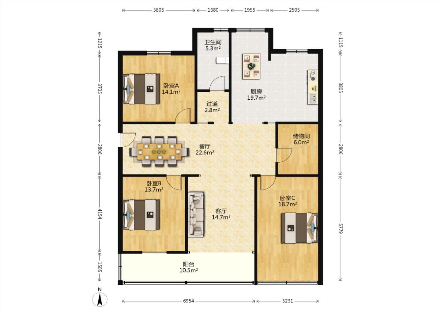 光明东村 3室1厅1卫 145m&sup2;