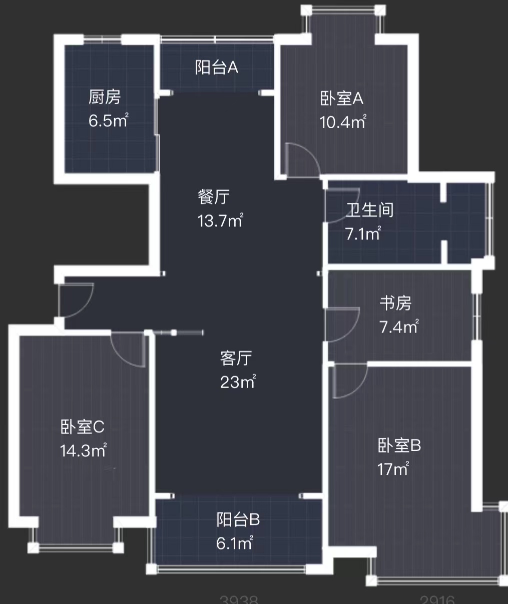 濠滨花园 3室1厅1卫 126.43m&sup2;