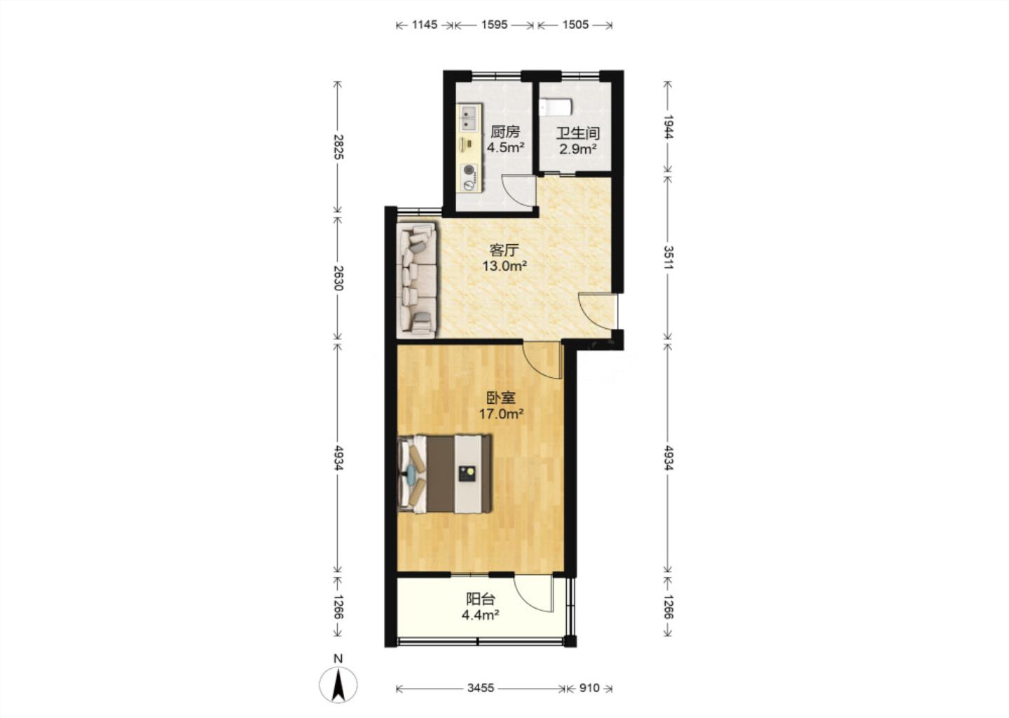 城港新村 1室1厅1卫 48.96m&sup2;