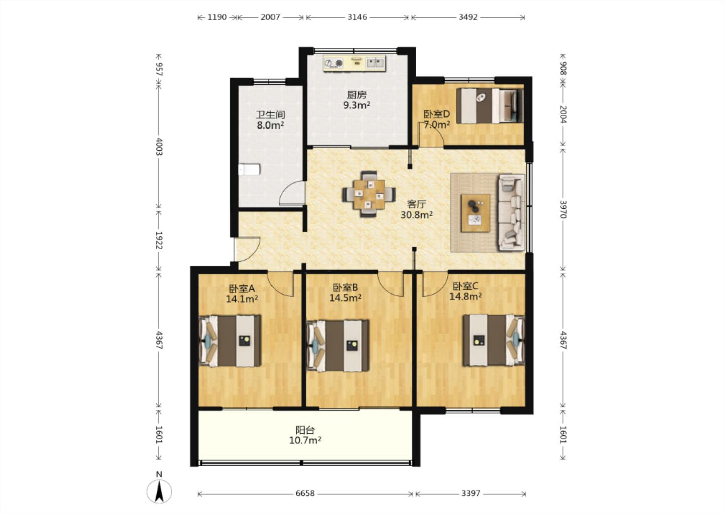 陈家小园东区 3室1厅1卫 124.19m&sup2;